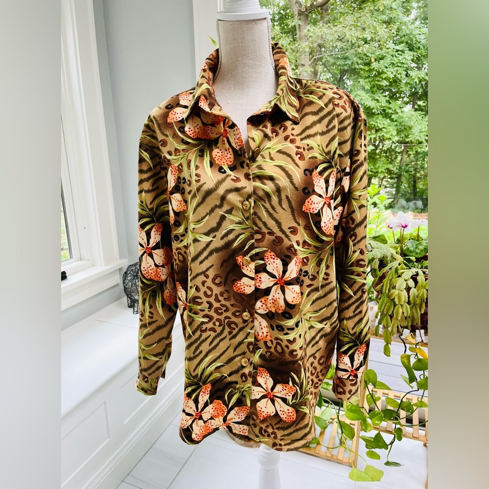 Susan Graver leopard floral blouse
